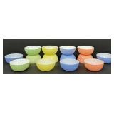 Set of 14 Vintage Ribbed Pastel Ceramic Bowls