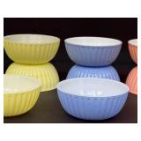 Set of 14 Vintage Ribbed Pastel Ceramic Bowls