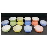 Set of 14 Vintage Ribbed Pastel Ceramic Bowls