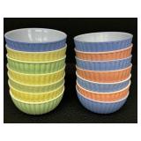 Set of 14 Vintage Ribbed Pastel Ceramic Bowls