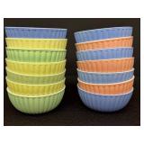 Set of 14 Vintage Ribbed Pastel Ceramic Bowls