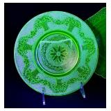 Vintage Indiana Glass Chantilly Uranium Green Dinner Plate & Glass Set - Vintage Chantilly Pattern
