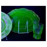 Vintage Indiana Glass Chantilly Uranium Green Dinner Plate & Glass Set - Vintage Chantilly Pattern