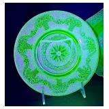 Vintage Indiana Glass Chantilly Uranium Green Dinner Plate & Glass Set - Vintage Chantilly Pattern