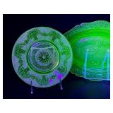 Vintage Indiana Glass Chantilly Uranium Green Dinner Plate & Glass Set - Vintage Chantilly Pattern