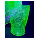 Vintage Indiana Glass Chantilly Uranium Green Dinner Plate & Glass Set - Vintage Chantilly Pattern