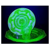 Vintage Indiana Glass Chantilly Uranium Green Dinner Plate & Glass Set - Vintage Chantilly Pattern