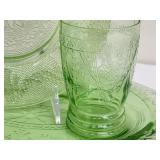 Vintage Indiana Glass Chantilly Uranium Green Dinner Plate & Glass Set - Vintage Chantilly Pattern