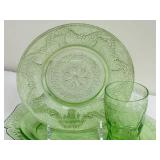 Vintage Indiana Glass Chantilly Uranium Green Dinner Plate & Glass Set - Vintage Chantilly Pattern