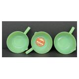 Set of Three Vintage Fire-King Jadeite Single Spout Skillet Bowls