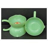 Set of Three Vintage Fire-King Jadeite Single Spout Skillet Bowls