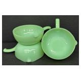 Set of Three Vintage Fire-King Jadeite Single Spout Skillet Bowls
