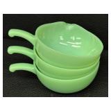 Set of Three Vintage Fire-King Jadeite Single Spout Skillet Bowls