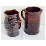 Antique Red Ware Pitcher including an Antique Bennington Pottery Brown Drip Glaze Pitcher