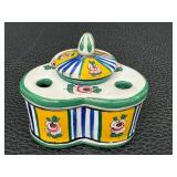 Antique Aladin France Faience Inkwell - Antique Hand-Painted Ceramic Desk Accessory