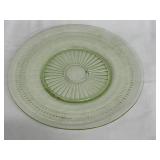 Vintage Depression Green Uranium Glass Cake Plate - Radial Sunburst Pattern