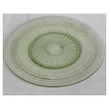 Vintage Depression Green Uranium Glass Cake Plate - Radial Sunburst Pattern