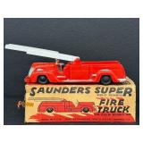 Vintage Boxed Saunders Super Fire Truck Wind-Up Mechanical Toy