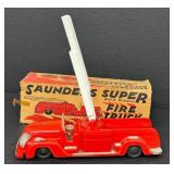 Vintage Boxed Saunders Super Fire Truck Wind-Up Mechanical Toy