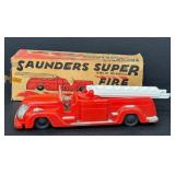 Vintage Boxed Saunders Super Fire Truck Wind-Up Mechanical Toy