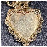 Vintage 14K Gold Heart Pendant Bracelet with CHAI Hebrew Symbol