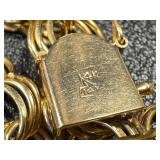 Vintage 14K Gold Heart Pendant Bracelet with CHAI Hebrew Symbol