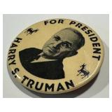 Vintage Harry S. Truman 1948 Presidential Campaign Pin-Back Button