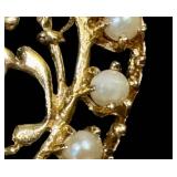 Vintage 14K Gold Charm - Vintage with Pearl Border, Pink Center Gem & Blue Gem