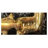 Vintage 14K Gold Charm - Vintage with Pearl Border, Pink Center Gem & Blue Gem