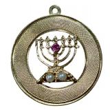 Vintage 14K Gold Menorah Charm with Purple Gem & Two Pearls