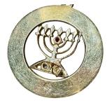 Vintage 14K Gold Menorah Charm with Purple Gem & Two Pearls
