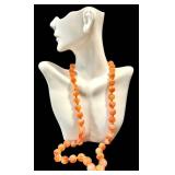 Vintage Carnelian Agate Beaded Necklace - Hand-Knotted, 25" L, Sterling Silver Clasp
