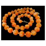 Vintage Carnelian Agate Beaded Necklace - Hand-Knotted, 25" L, Sterling Silver Clasp