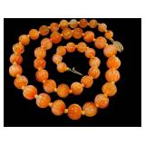 Vintage Carnelian Agate Beaded Necklace - Hand-Knotted, 25" L, Sterling Silver Clasp