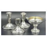 Vintage Sterling Silver Weighted Candlesticks Set of 3 and Sterling Silver Weighted Creamer