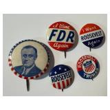 Vintage Roosevelt Pinbacks (Lot of 5) - FDR Campaign Buttons