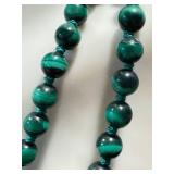 Malachite Bead Necklace - Vintage Hand-Knotted With Coral Accents