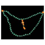 Malachite Bead Necklace - Vintage Hand-Knotted With Coral Accents
