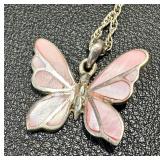 Vintage Silver & Sterling Jewelry Lot - Butterfly & Floral Inlays, 22-inch Necklaces, Mexico Alpaca