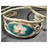 Vintage Silver & Sterling Jewelry Lot - Butterfly & Floral Inlays, 22-inch Necklaces, Mexico Alpaca