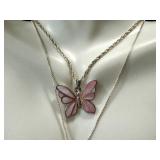 Vintage Silver & Sterling Jewelry Lot - Butterfly & Floral Inlays, 22-inch Necklaces, Mexico Alpaca