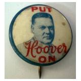 Antique Hoover & Curtis Political Campaign Pin Back / Button & Antique Put Hoover On Political Pin Back / Button