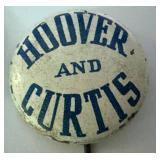 Antique Hoover & Curtis Political Campaign Pin Back / Button & Antique Put Hoover On Political Pin Back / Button