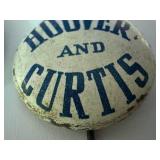Antique Hoover & Curtis Political Campaign Pin Back / Button & Antique Put Hoover On Political Pin Back / Button