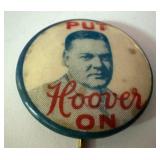 Antique Hoover & Curtis Political Campaign Pin Back / Button & Antique Put Hoover On Political Pin Back / Button