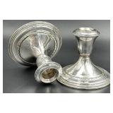 Vintage Sterling Silver Weighted Candlestick Set and Sterling Silver Weighted Glass Lined Salt/Pepper Shakers