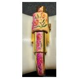 Vintage Bucherer Cuff Watch - Vintage - 17 Jewels - Swiss - Pink Enamel Floral Dial