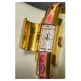 Vintage Bucherer Cuff Watch - Vintage - 17 Jewels - Swiss - Pink Enamel Floral Dial