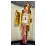 Vintage Bucherer Cuff Watch - Vintage - 17 Jewels - Swiss - Pink Enamel Floral Dial
