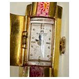 Vintage Bucherer Cuff Watch - Vintage - 17 Jewels - Swiss - Pink Enamel Floral Dial